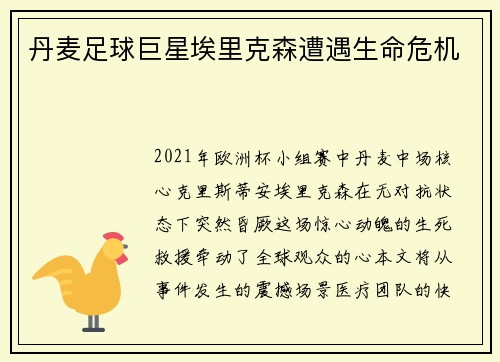 丹麦足球巨星埃里克森遭遇生命危机